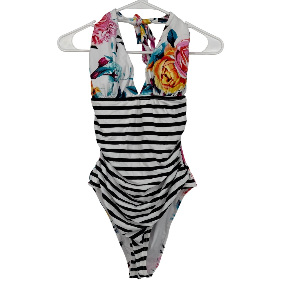 Cupshe One Piece Swimsuit Women Large Multicolor NWTโ Floral Striped AB20312M